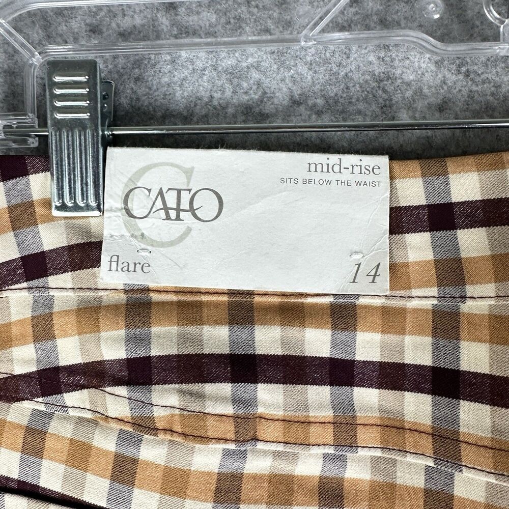 Cato Mid Rise Flare Pull On Pants Womens 14 Gingham Plaid Stretch Pockets NEW* - Picture 16 of 16